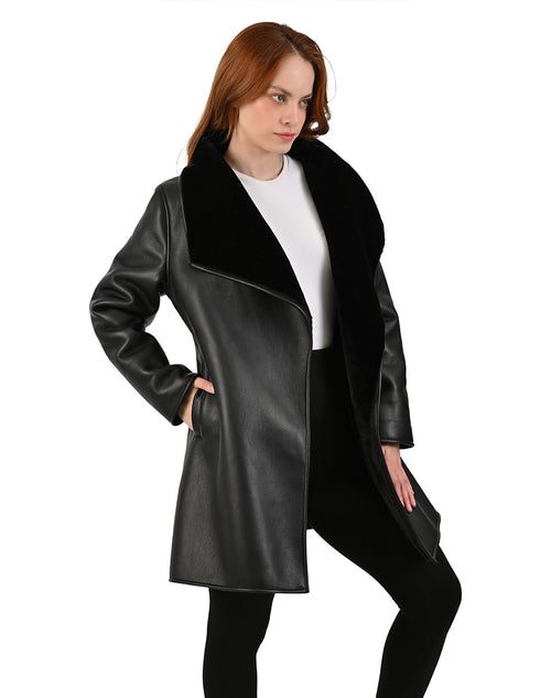 Elegante Abrigo Negro Nine West para Mujer con Forro Suave